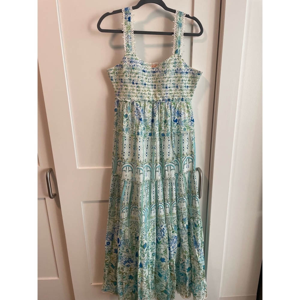 Rococo Sand Floral Green and Blue Maxi Dress